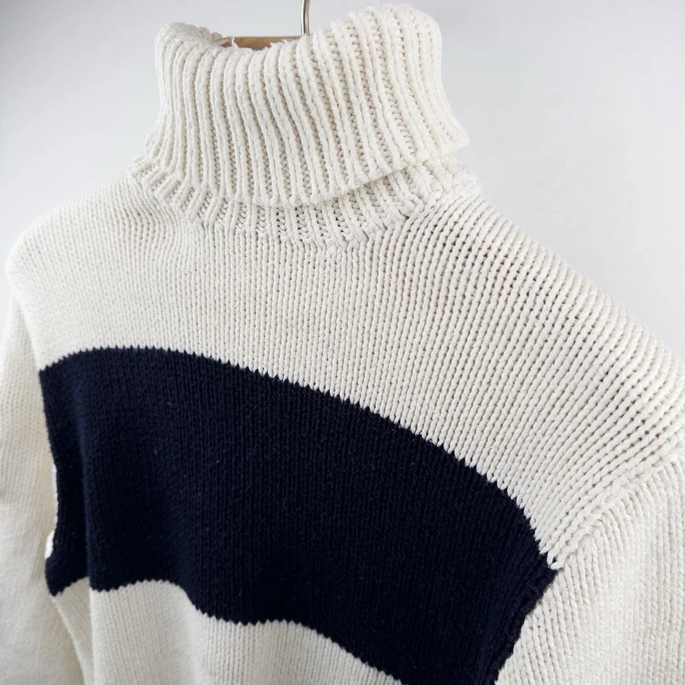 90's Vtg Polo Ralph Lauren Turtleneck Sweater #3 Men's M White Navy Pima Cotton